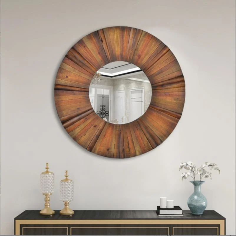 Nordic European Style Modern Retro Old Foreign Trade Art Mirror Living Room Home Round Solid Wood Decorative Wall Mirror