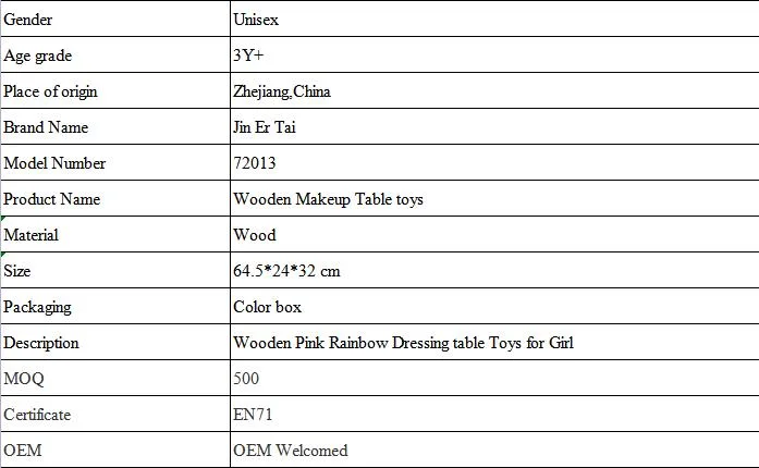 Wooden Rainbow Makeup Toy Kids′ Vanity Set with Mirror Children Dressing Table and Stool Set for Little Girls