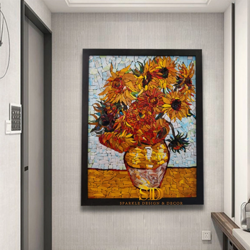 Vincent Van Gogh Famous Painting Sunflower Glass Mosaic Wall Mural for Bathroom Wall Decor