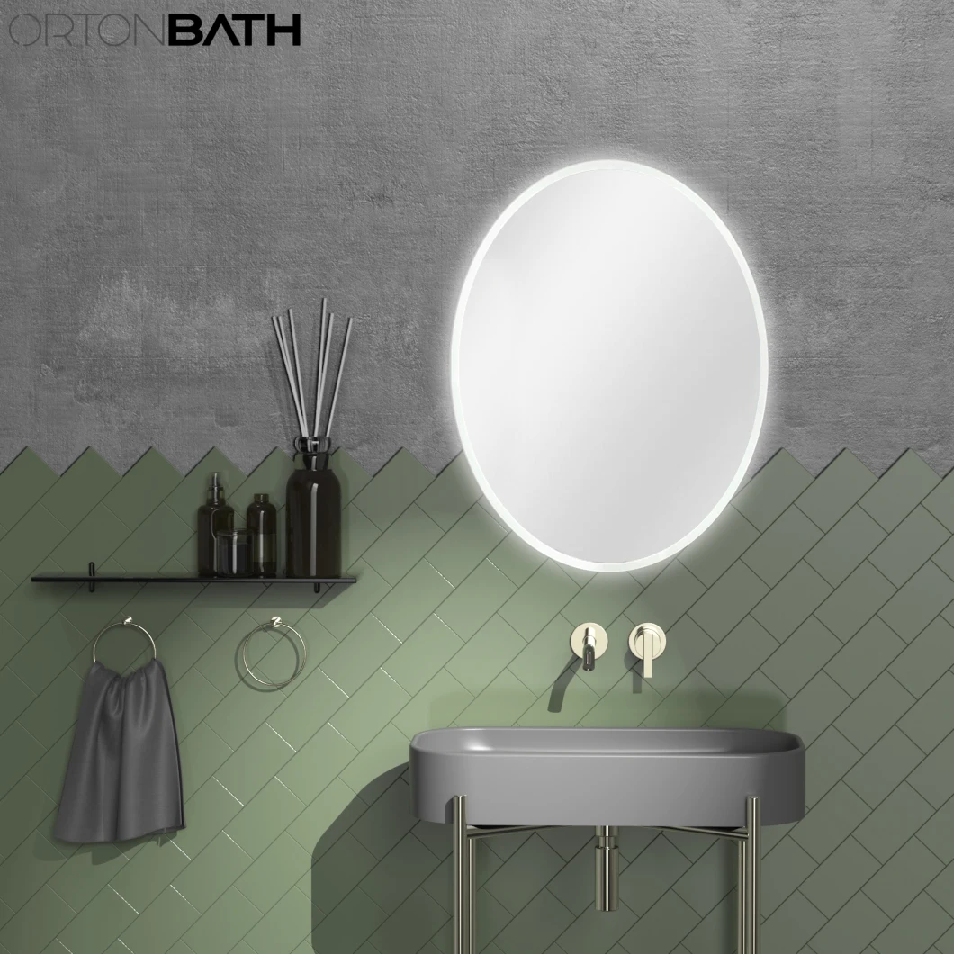 Ortonbath Black Framed Rectangular Full Length Floor Dressing Mirror LED Lights Touch Sensor Backlit Bathroom Bath Mirror with LED Smart Bath Makeup Mirror