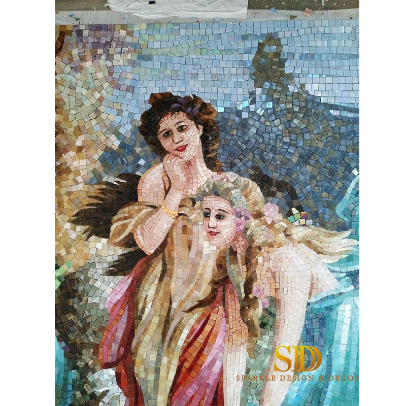 Artistic Design 3 Beautiful Lady Pattern Art Glass Mosaic Wall Art Ideas for Bathroom Decor