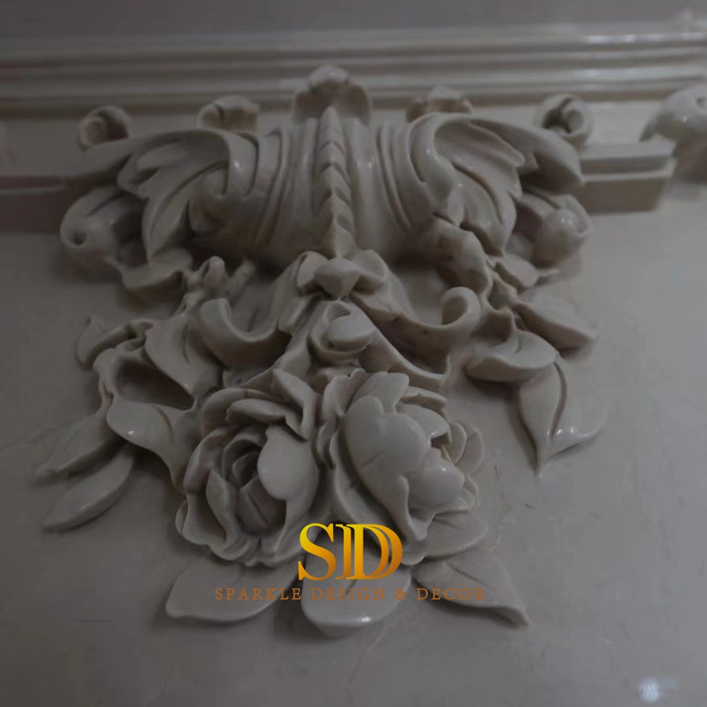 Custom French Marble Carving Design Beige Marble Flower Relief Panel for Villa and Palace Decoration