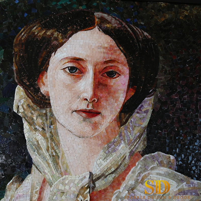 Master Mosaic Artwork for Wall Decor Hand Made Glass Mosaic Pattern Portrait of Lady for Sale