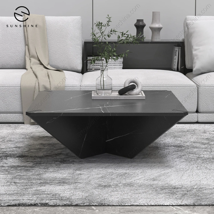 Living Room Furniture Nero Marquina Black Marble Square Coffee Table Hotel Garden