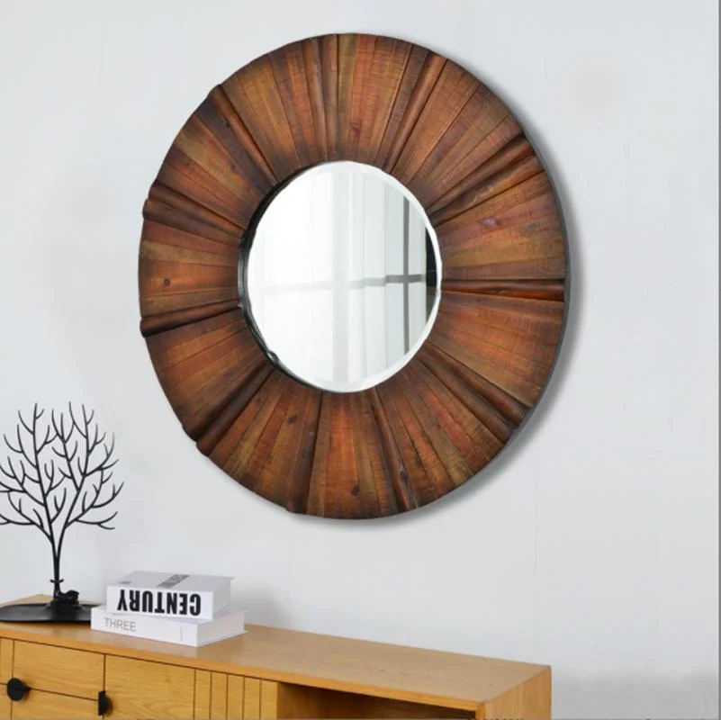 Nordic European Style Modern Retro Old Foreign Trade Art Mirror Living Room Home Round Solid Wood Decorative Wall Mirror