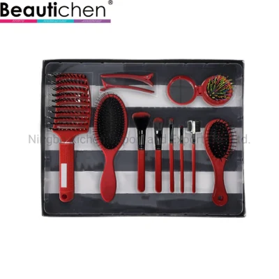 Beautichen Schwarzes Geschenkset mit Haarbürsten, faltbare Haarbürste mit Spiegel und Haarklammern, 11-in-1-Neuheits-Haarbürsten-Set