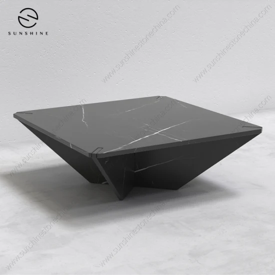 Wohnzimmermöbel Nero Marquina schwarzer Marmor quadratischer Couchtisch Hotelgarten