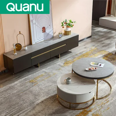 Quanu 670106 Luxuriöse moderne Wohnzimmermöbel, runder Teetisch, TV-Ständer, Couchtisch-Set