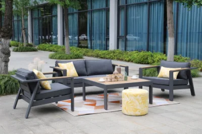 Heißer Verkauf moderne Freizeit-Stil Outdoor-Aluminium-Terrassensofa-Set mit Couchtisch