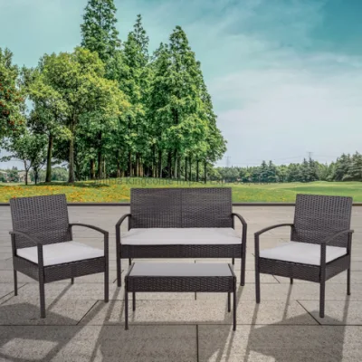 Gartenmöbel, Rattan-Gartenmöbel-Set, graue Farbe, mit Kissen und Couchtisch, Freizeit-Gartensofa-Set