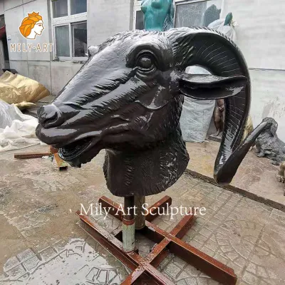 Garten-Außendekoration, 3D-Wandkunst, lebensgroße Bronze-Ziegenkopf-Skulptur, Statuenkunst