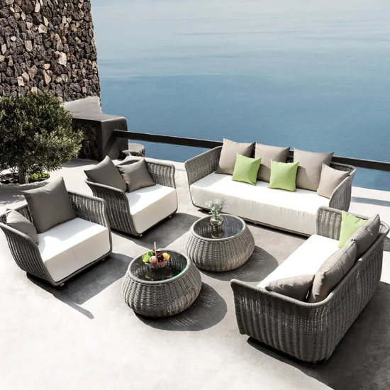 High-End-Seilweberei-Gartensofa aus Aluminium mit Couchtisch